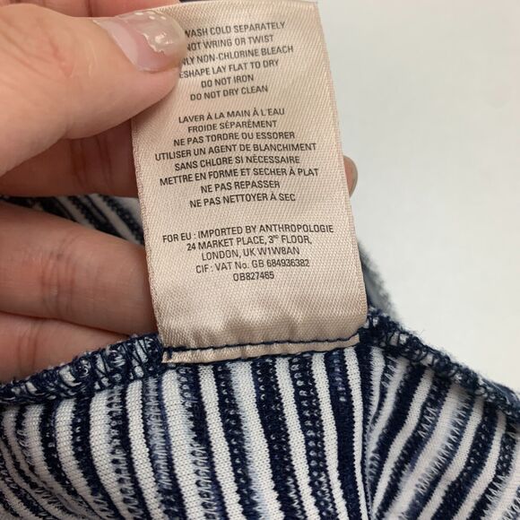 Anthropologie Vanessa Virginia Tank Top Women XS Navy Textured Striped Crew Neck - Picture 11 of 14
